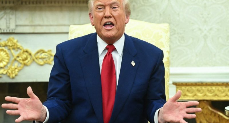 President Donald Trump speaking during a meeting.