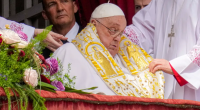 Pope Francis in papal vestments.