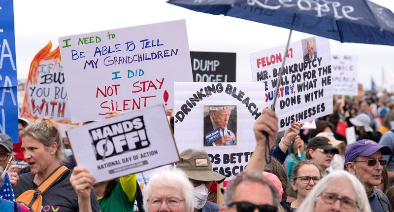 Protesters rally against Trump, Musk in 'Hands Off!' gatherings nationwide