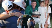 Rory McIlroy embraces wife Erica Stoll, daughter Poppy after 2025 Masters win