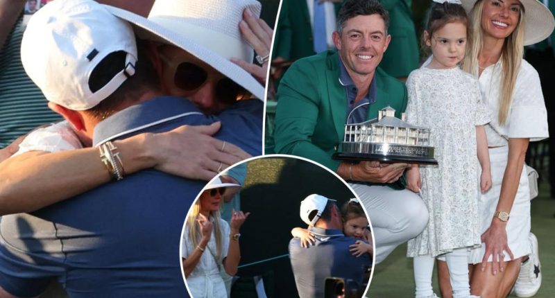 Rory McIlroy embraces wife Erica Stoll, daughter Poppy after 2025 Masters win