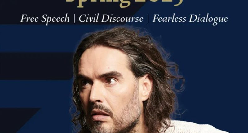 Russell Brand speaking at New College of Florida's Socratic Stage, Spring 2025.