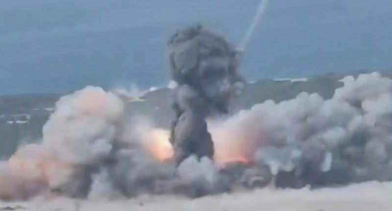 Missile impact at sea during Iranian military exercises.