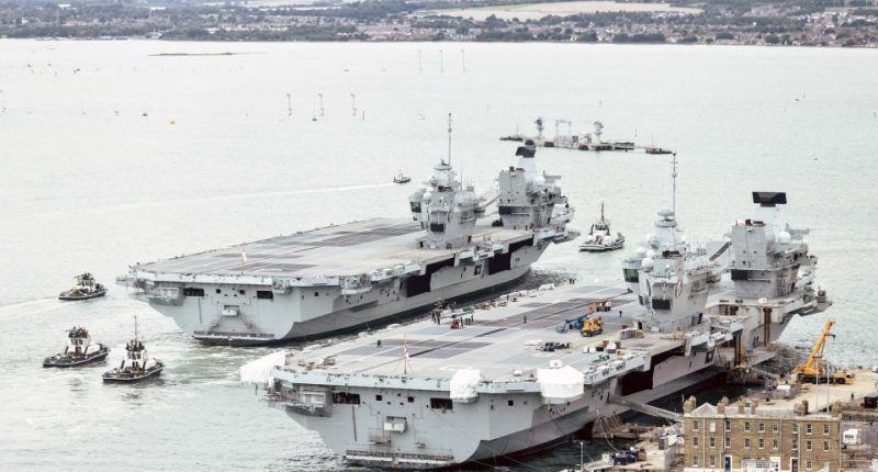 HMS Prince of Wales and HMS Queen Elizabeth aircraft carriers in Portsmouth.