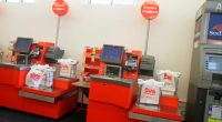 CVS pharmacy self-checkout kiosks.