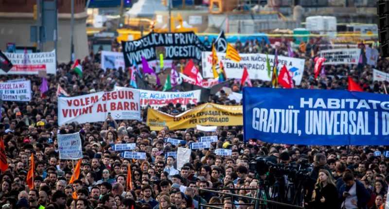 Thousands protest in Barcelona for lower housing costs.