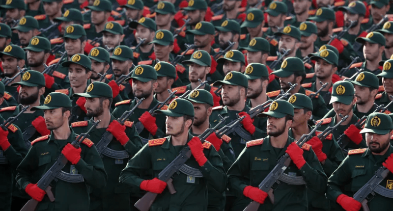 Large group of soldiers in uniform holding rifles.