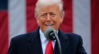 President Donald Trump speaking at a podium.