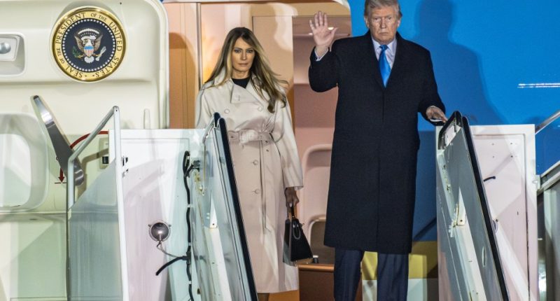 President Trump and Melania Trump disembarking Air Force One.
