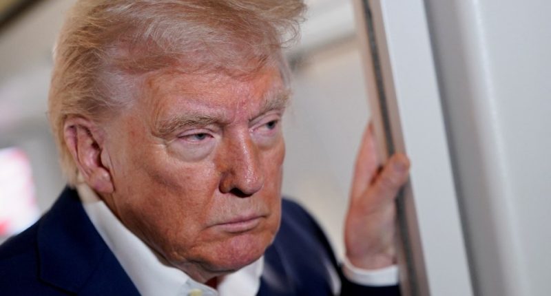 Close-up of Donald Trump aboard Air Force One.