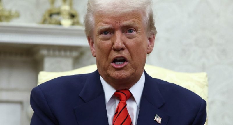 President Donald Trump speaking in the Oval Office.