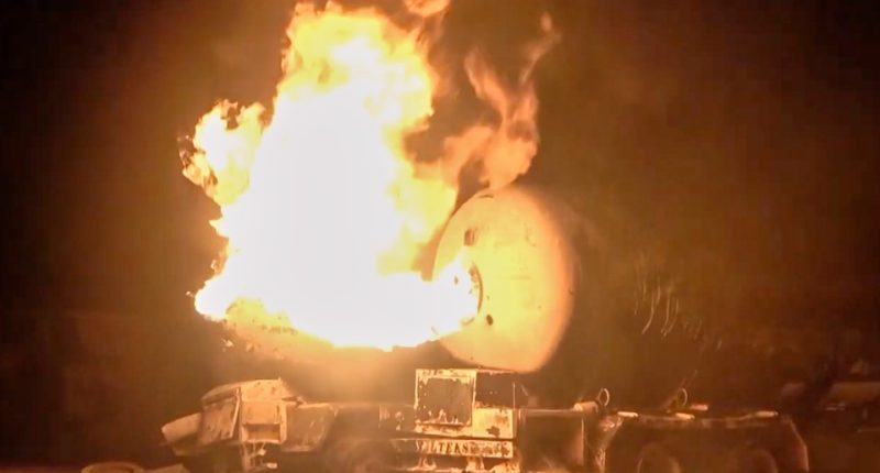 Burning oil tanker after airstrikes in Hodeida, Yemen.