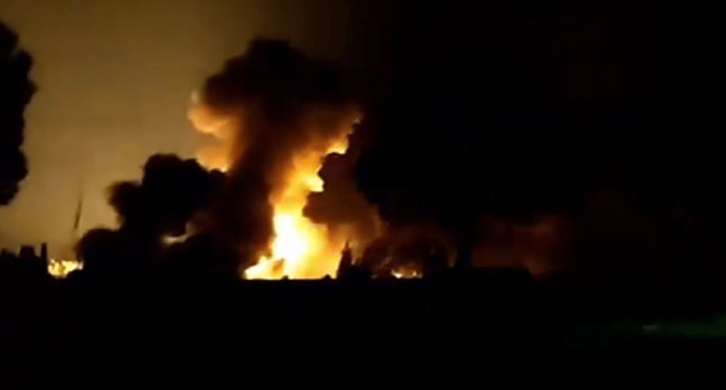 Large explosion at night.