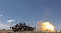 DONETSK OBLAST, UKRAINE - MAY 28: A Ukrainian military tank fires during military training as the war between Russia and Ukraine continues in Donetsk Oblast, Ukraine on May 28, 2024. (Photo by Diego Herrera Carcedo/Anadolu via Getty Images)