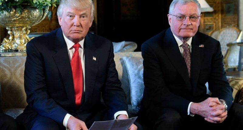 President Donald Trump and Lt. Gen. Keith Kellogg sitting together.