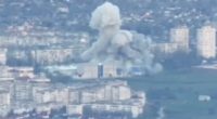 Aerial view of a bomb strike in Kherson, Ukraine.