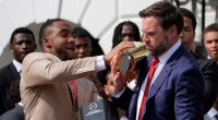 WATCH: College football trophy comes apart in Vance's hands at White House