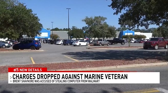 Walmart parking lot; charges dropped against a Marine veteran accused of stealing a computer.