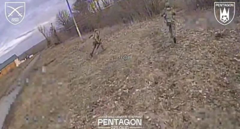 First-person drone footage of Ukrainian forces targeting Russian troops.