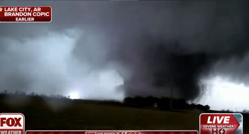 Powerful tornado in northeastern Arkansas.