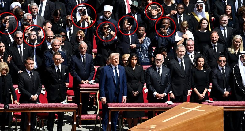World leaders are spotted taking photos of Pope Francis' coffin