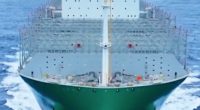 The world's largest cargo ship at sea.