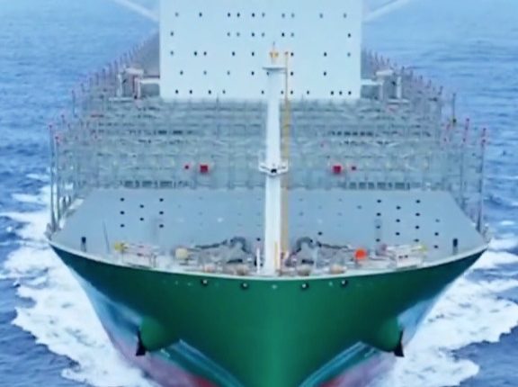 The world's largest cargo ship at sea.