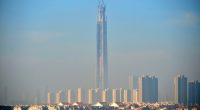 Photo of the Goldin Finance 117 under construction in Tianjin, China.