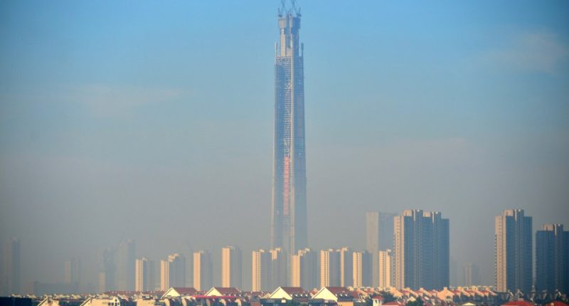 Photo of the Goldin Finance 117 under construction in Tianjin, China.