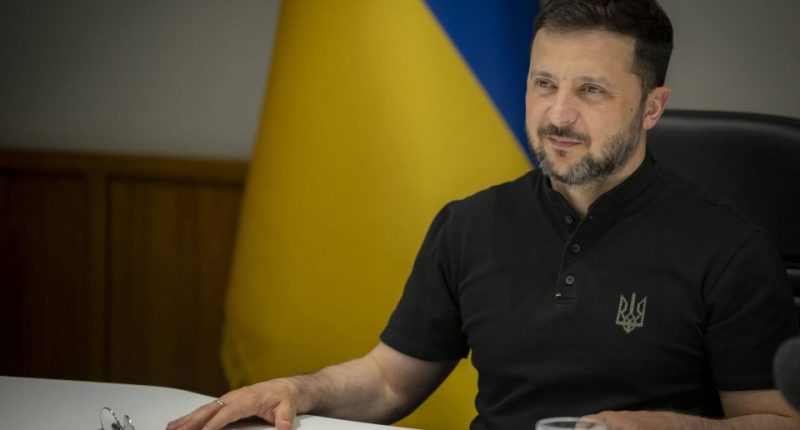 Volodymyr Zelenskyy giving a video conference remarks.