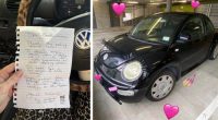 The eyelashes-adorned car, and the note Georgia Prince received.