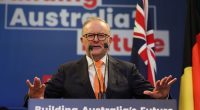 Prime Minister Anthony Albanese during the Building Australia's Future rally at the Parramatta Town Hall, in Parramatta, NSW, on Sunday 27 April 2025, during the 2025 federal election campaign. fedpol Photo: Alex Ellinghausen

