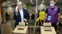 Anthony Albanese casts his vote in the 2022 election.