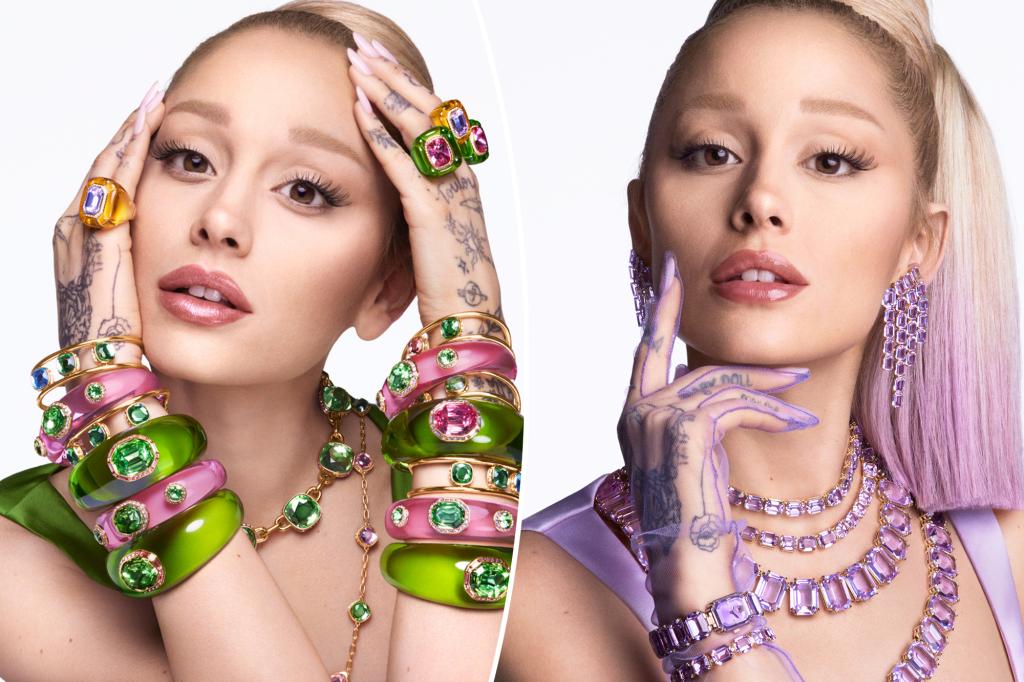 Ariana Grande glitters in very ‘Wicked’ pink and green baubles for new Swarovski campaign