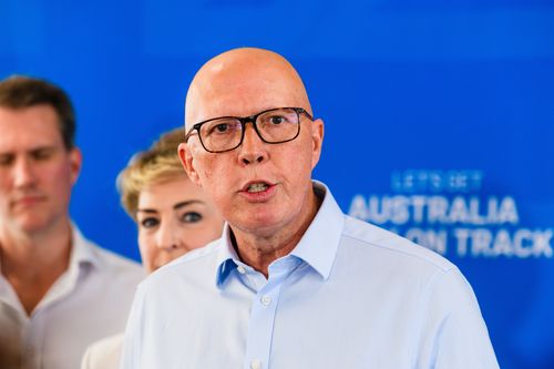 2025 Federal Election. Opposition leader Peter Dutton attended a Liberal party event at Mount Pleasant Bowling Club, Ardoss in the division of Tangey for a handful of liberal party candidates. . Saturday 12th April 2025. Photo: James Brickwood. SMH NEWS 250412. Also present was Nationals MP Michael McCormack and Northern Territory Liberal Senator Jacinta Nampijinpa Price.
