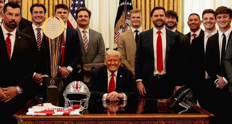 Eddie Mcguire's son has a CHEEKY message for his Ohio State teammates ahead of meeting with POTUS Trump