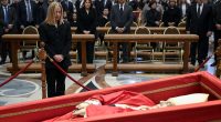 Faithful queue around the clock to see the Pope: Vatican abandons plans to close St Peter's Basilica overnight as 20,000 - including Italian PM Giorgia Meloni - line up to see Francis on first day