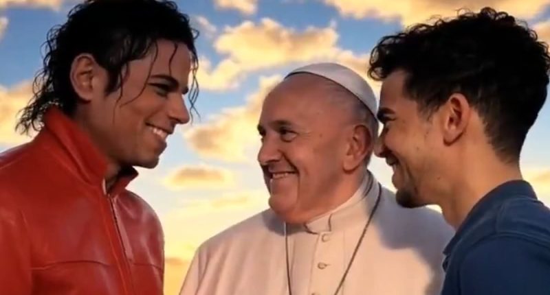 Fury over 'creepy' and 'disrespectful' AI video showing Pope Francis in heaven as he shares hugs with Princess Diana, Muhammad Ali, Amy Winehouse and the Queen