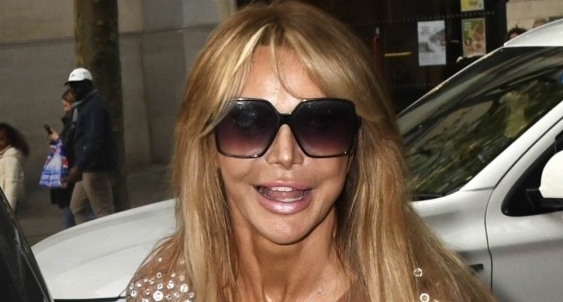 Lizzie Cundy puts on a leggy display in a sheer floor-length gown