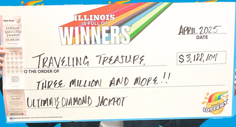 Lucky Illinois tourist wins $3 million on Ultimate Diamond Jackpot lottery ticket bought at Komal Wine and Liquors in Chicago