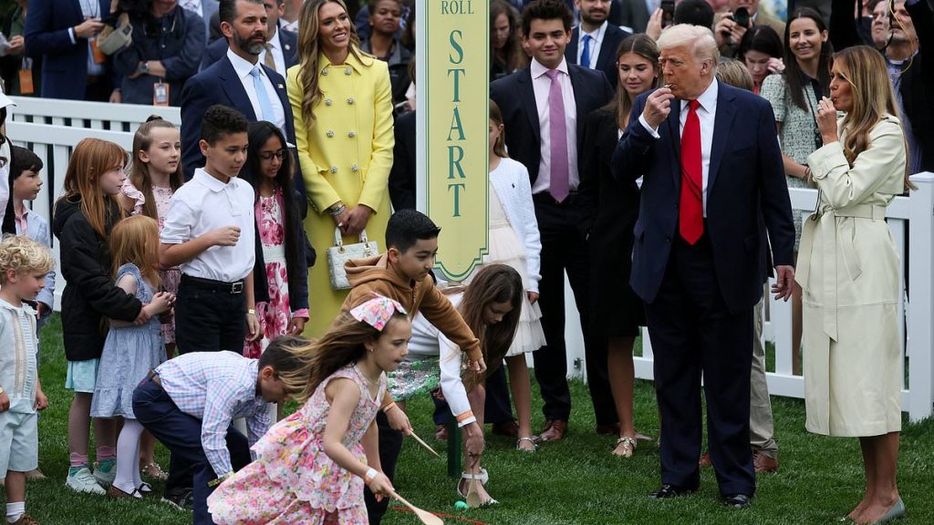 Melania Trump makes rare appearance with husband Donald at White House Easter Egg Roll alongside MAGA favorites Don Jr., girlfriend Bettina