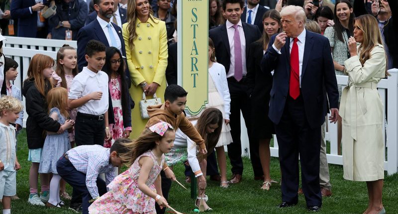 Melania Trump makes rare appearance with husband Donald at White House Easter Egg Roll alongside MAGA favorites Don Jr., girlfriend Bettina