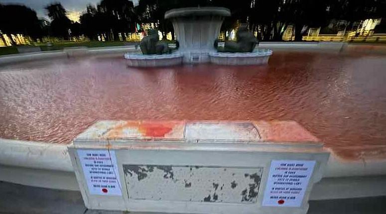 Outrage after fountain in Auckland is dyed red as part of Anzac Day protest