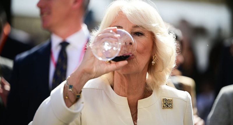 Queen Camilla enjoys the fruits of Italian hospitality as she tucks into local tipples and has a go at making pasta