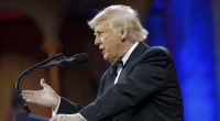 President Donald Trump speaks at the National Republican Congressional Committee (NRCC) dinner at the National Building Museum in Washington, Tuesday, April 8, 2025.