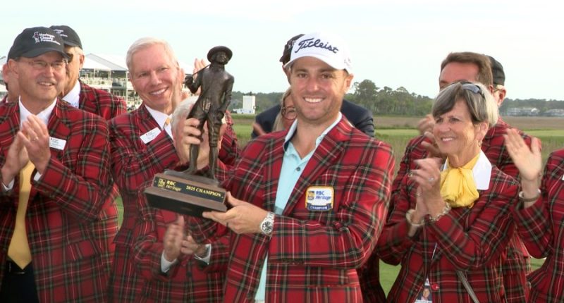 Thomas dons plaid jacket after RBC Heritage victory in playoff