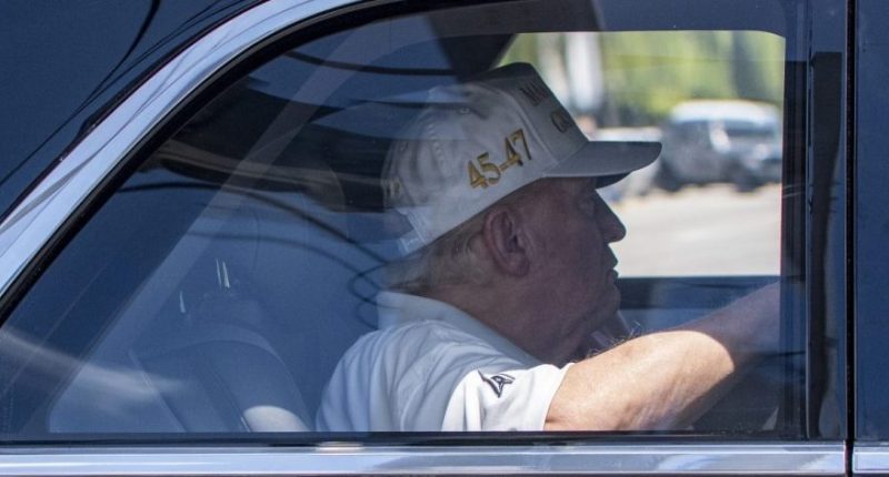 President Donald Trump returns to his Mar-a-Lago club from Trump National Golf Club, Sunday, April 6, 2025, in West Palm Beach, Fla. (AP Photo/Alex Brandon)