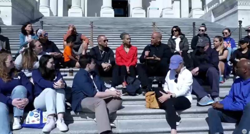 US politics: House Minority Leader Hakeem Jeffries of NY, NJ Sen. Cory Booker begin livestreamed sit-in protest on Capitol steps