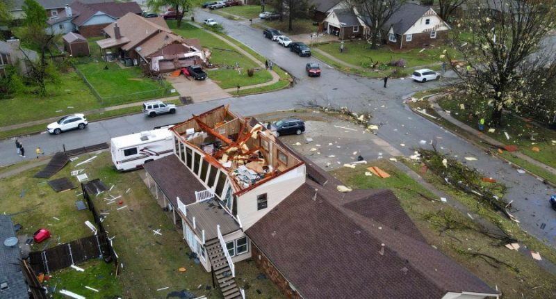 Violent storms cut through the South and Midwest, spawning tornadoes and killing 1 person