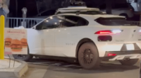 A Waymo driverless taxi got stuck in a Chick-fil-A drive thru in Santa Monica on April 7, 2025. (Chris Kellogg)